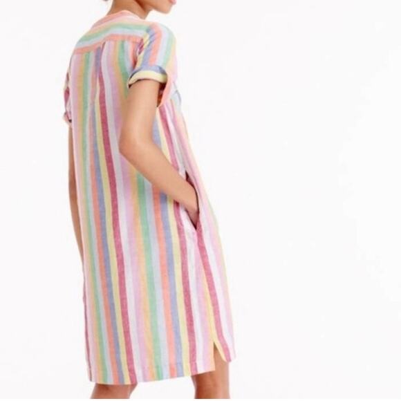 J Crew Women's Rainbow Pinstripe Linen Blend Dress Medium Petite - Picture 6 of 16